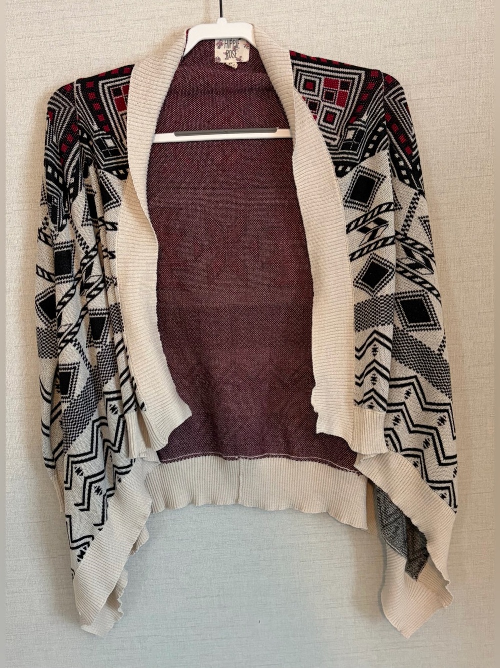Women’s XL Hippie Rose Tribal Open-Front Knit Cardigan